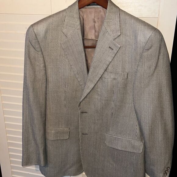 Lauren Ralph Lauren Mens Two Button Blazer Gray Brown Houndstooth 40R 100 % Silk - Picture 2 of 9